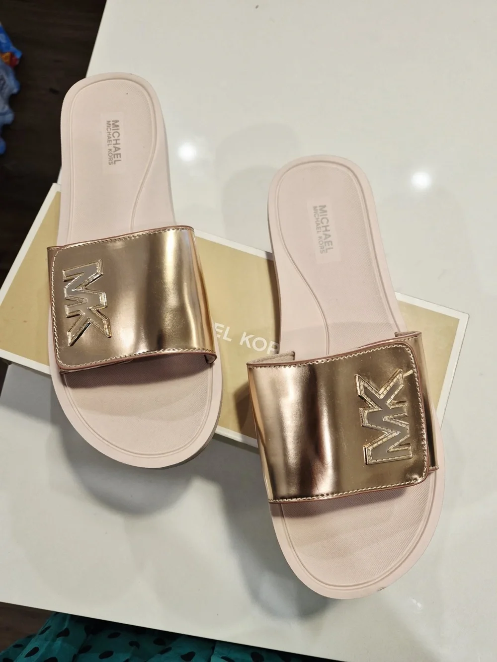 Michael Kors Women's Rose Gold MK Slide Sandals size 9